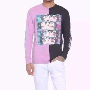Hot Topic Pastel & Black Anime Eyes Split Long-Sleeve T-Shirt M